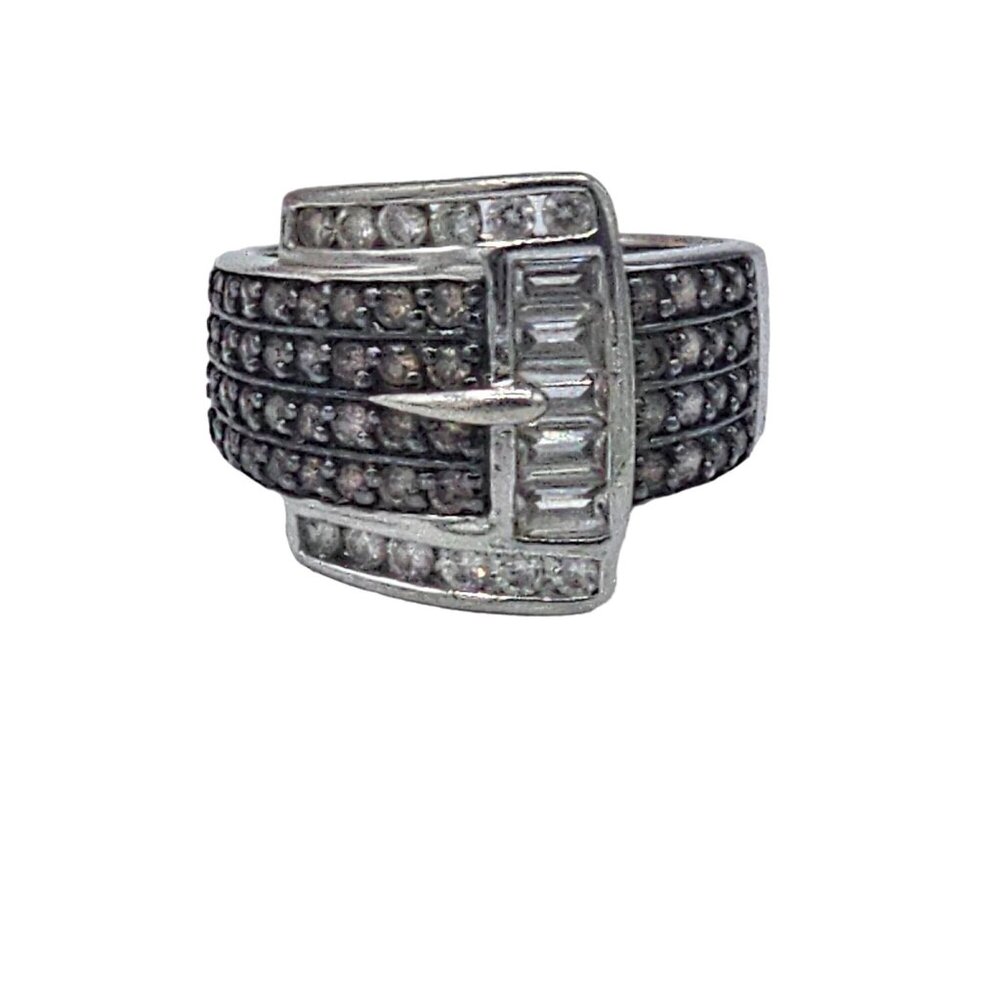 Ross Simons Sterling Silver Buckle Ring With Black Clear CZ Stones Size 8.5